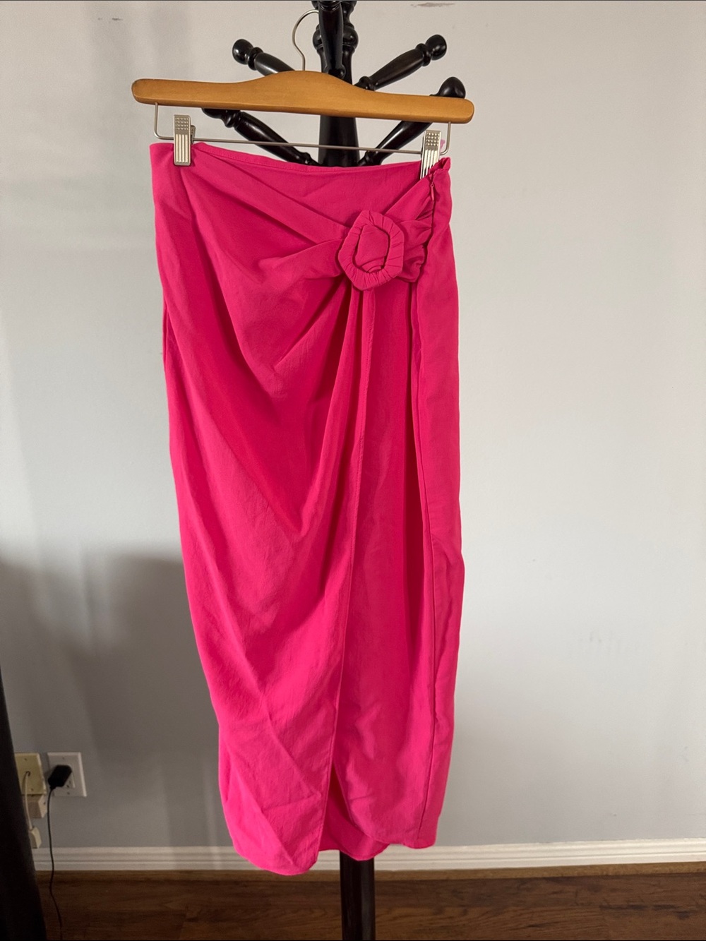 Hot Pink Draped Maxi Skirt with Knot Detail